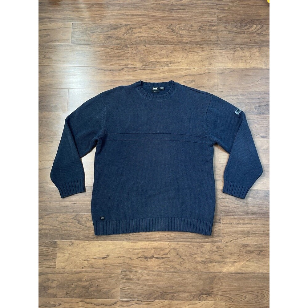 Helly Hansen Navy Blue Crewneck Sweater 100% Cotton Knit Heavyweight Size XL